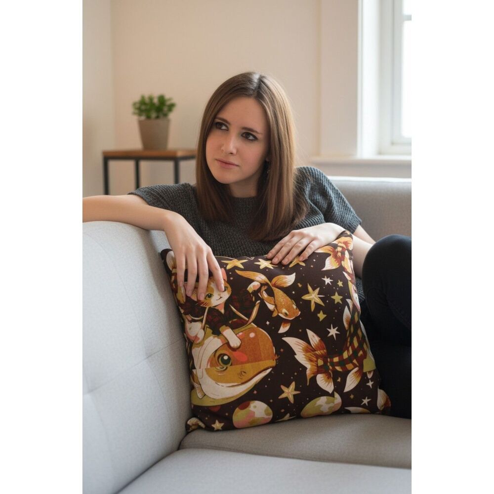 Vintage Halloween Cat Pillow Cover & Broomstick Halloween Throw Pillow